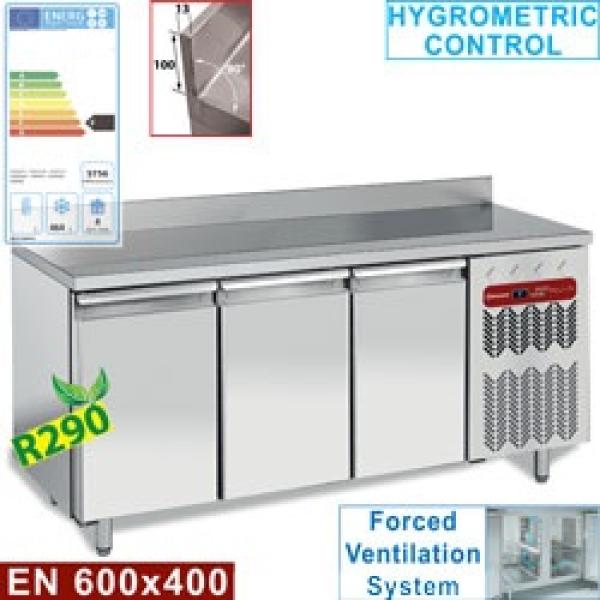 TP3B/HA-R2 (25) Konditorei-Bäckerei TK Tiefkühltisch mit Aufkantung, Umluft 3 Türen EN 600x400, 550 Liter